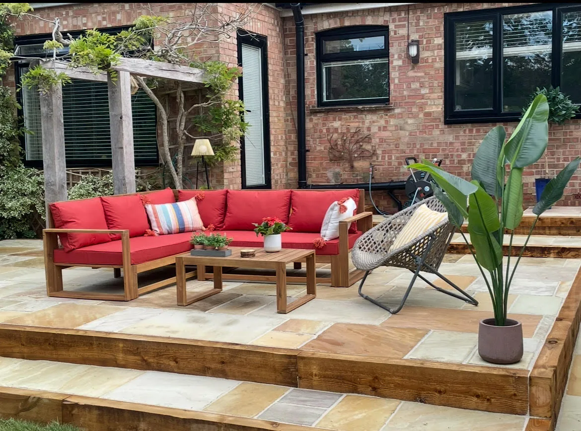 Natural sandstone terrace installed by HLS in Horsham
